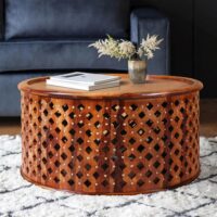 DOTTEY ROUND CENTER TABLE SOLID WOOD HONEY FINISH