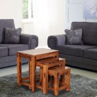 EUSY SET OF 3 STOOL SOLID WOOD IN HONEY FINISH