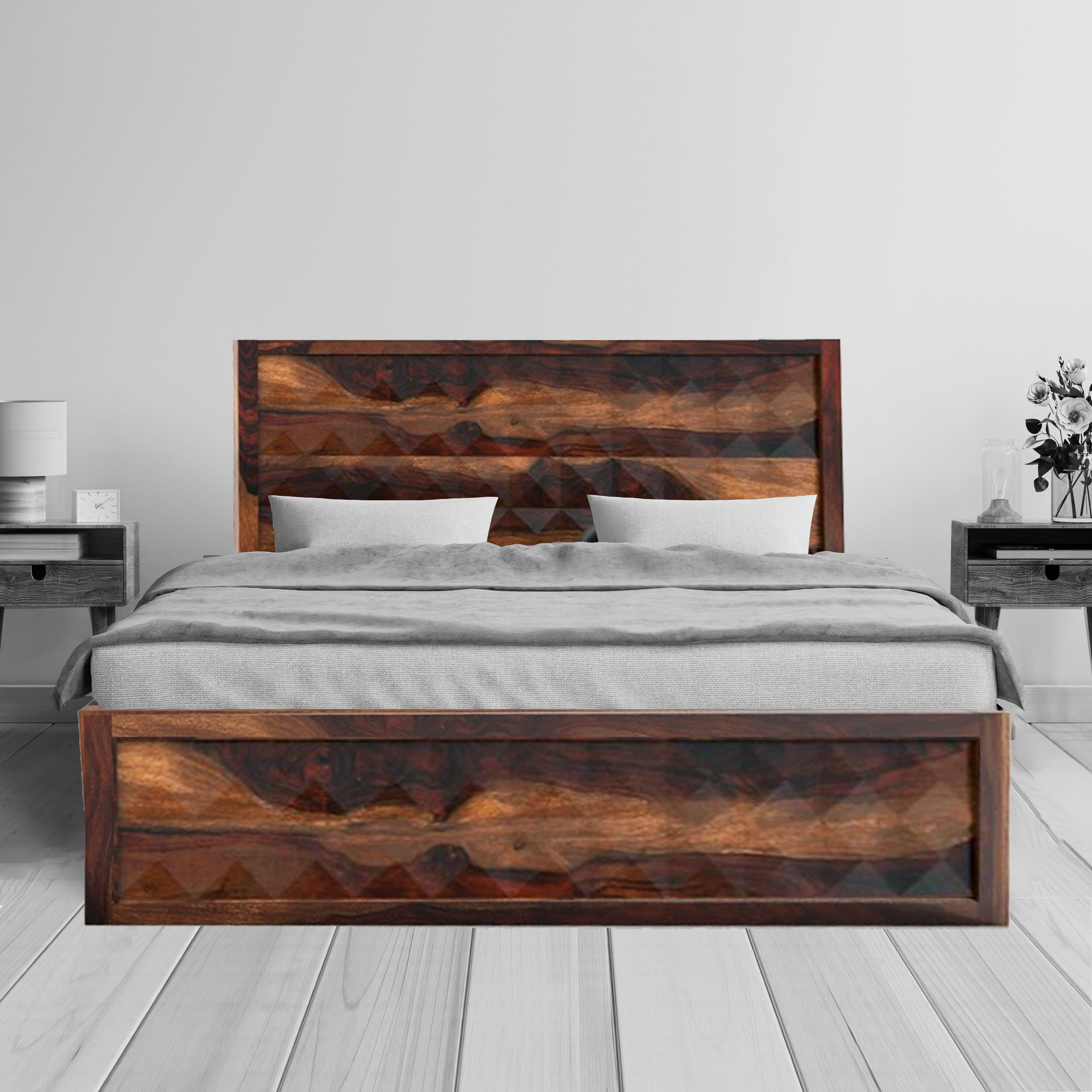Diamond solid wood King size walnut finish bed