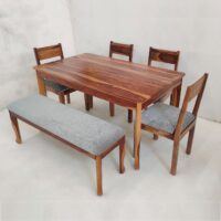GEM SQUARE DINING SET WITH BENCH IN WALNUT FINISH