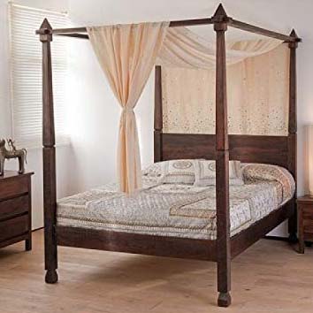 furnitureshri solid wood poster bed in walnut finish