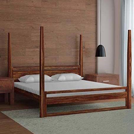 furnitureshri solid wood poster bed in walnut finish