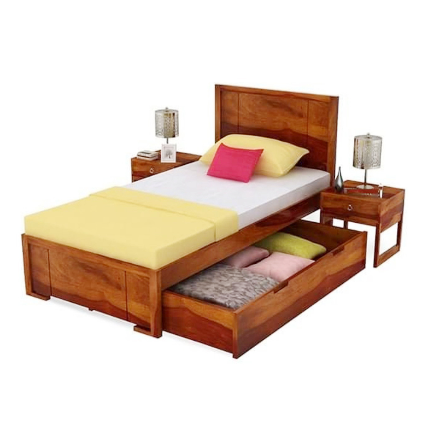 Single Bed With storage honey finish